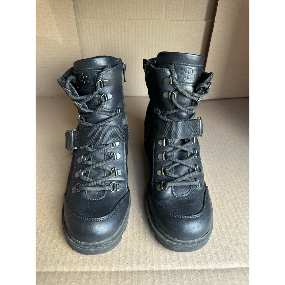 G By Guess Rollin Combat Black W/Buckle Womens Boots Satin And Leather Sz 9M - Picture 3 of 7